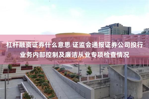 杠杆融资证券什么意思 证监会通报证券公司投行业务内部控制及廉洁从业专项检查情况